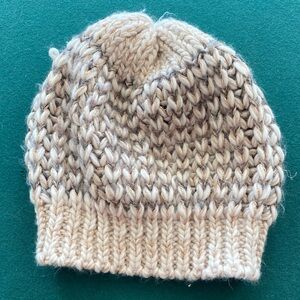 Chunky Knit Cream and Brown Beanie
